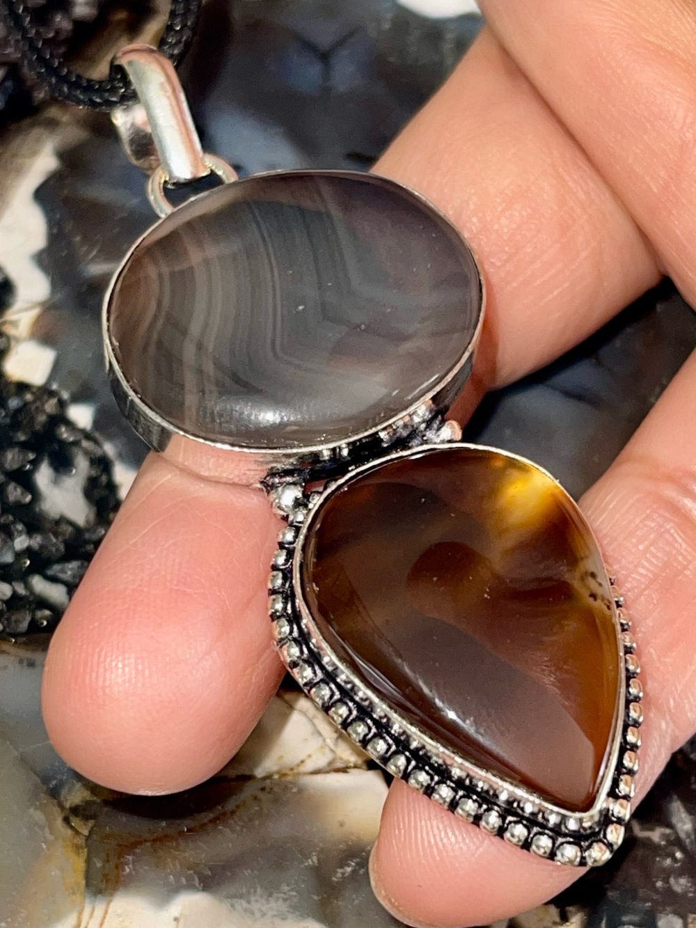 Thin Translucent Montana Fire Agate Pendant 2 7/8”